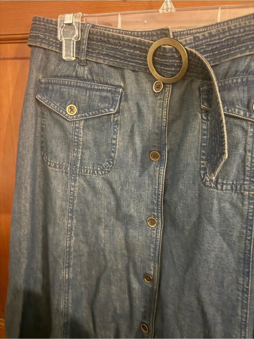 Jones New York Dark Blue Denim A-Line Skirt with Belt - Picture 2 of 7